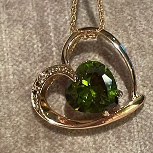 Gold Plated Green Peridot Heart Austrian Crystal Pendant Necklace
